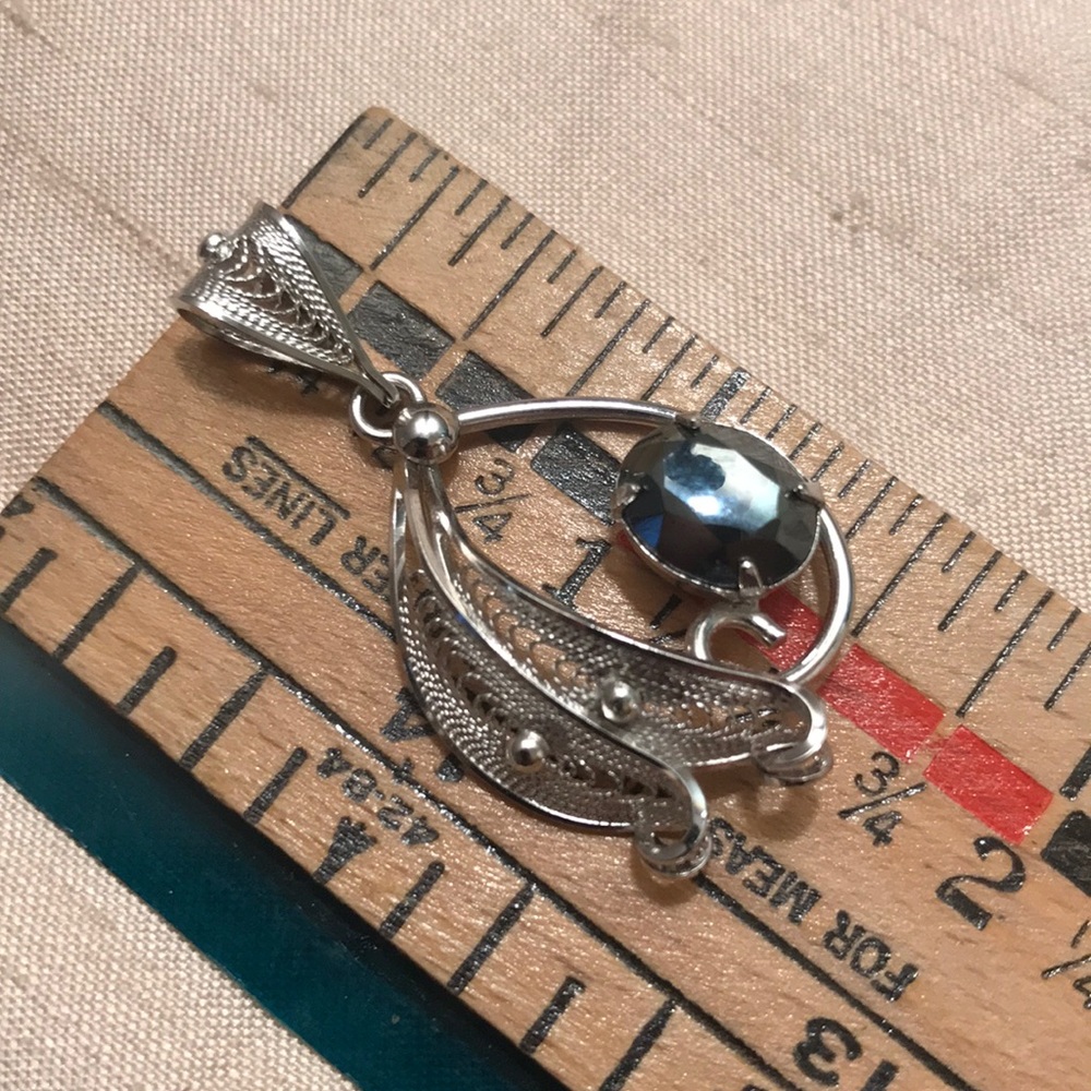vtg Sorrento filigree Sterling hematite Pendant - Picture 6 of 7